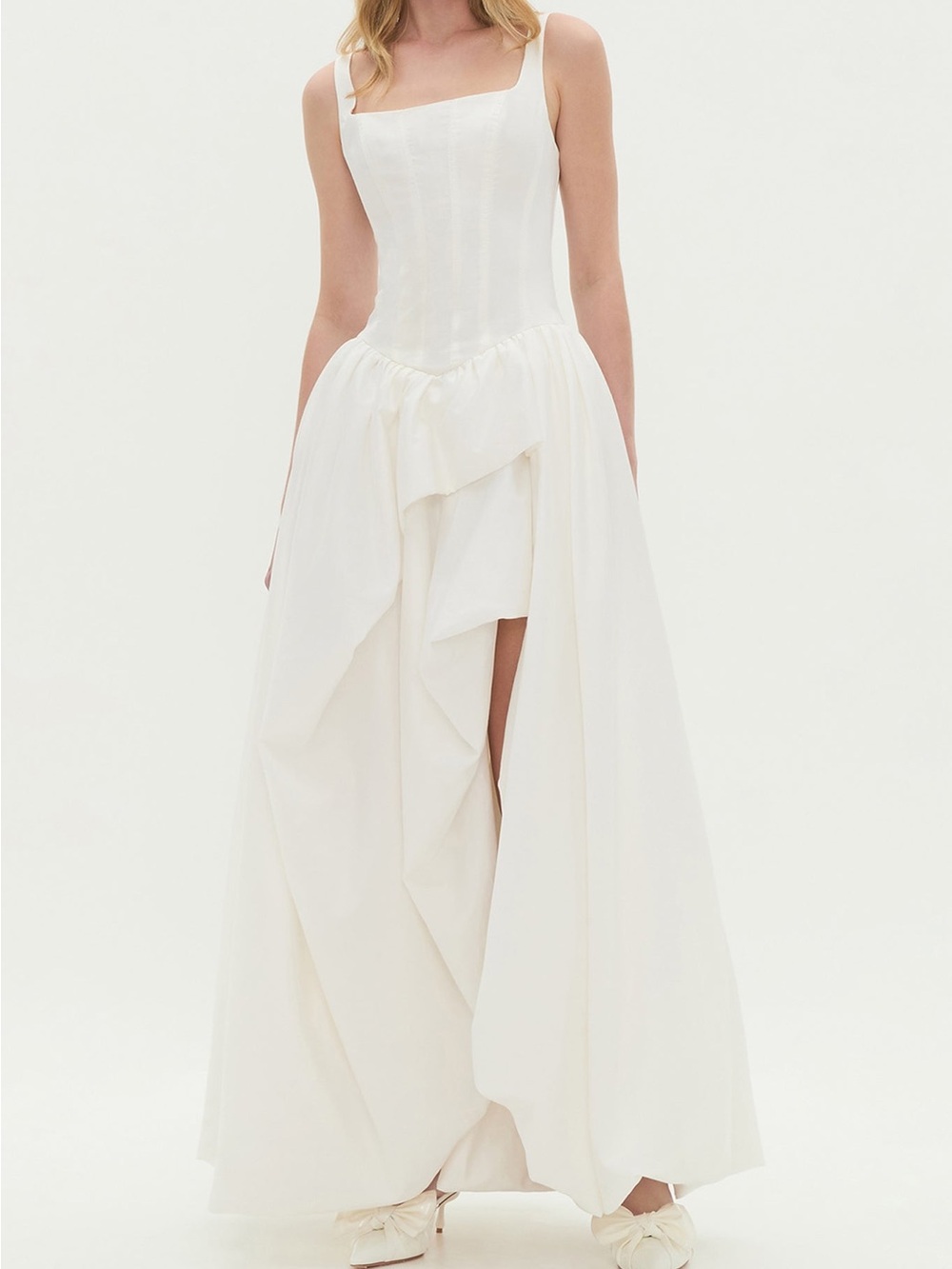 AJE Alani asymmetric ruffled pleated cotton-twill gown Size UK 10 | Size US 6